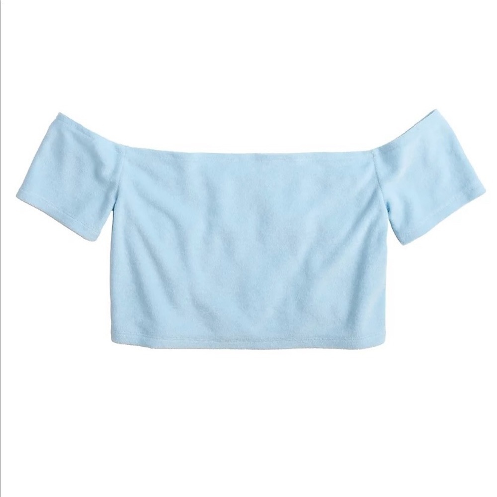 Off-The-Shoulder Crop Top Terry Cloth SO Baby Blue XL